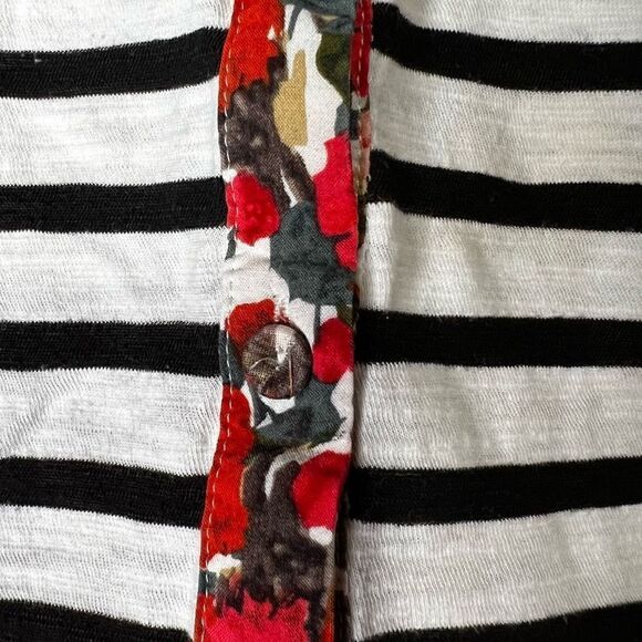Postmark Anthropologie Black White Stripe Red Poppy Floral Layered Top Blouse Bu - Picture 4 of 13